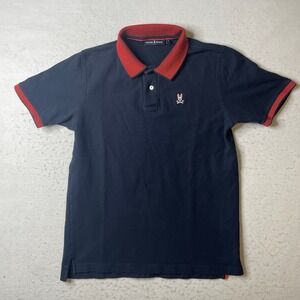 Psycho Bunny Mens Navy Blue Red Pima Cotton Polo Shirt Size 6 B6K609A2PC